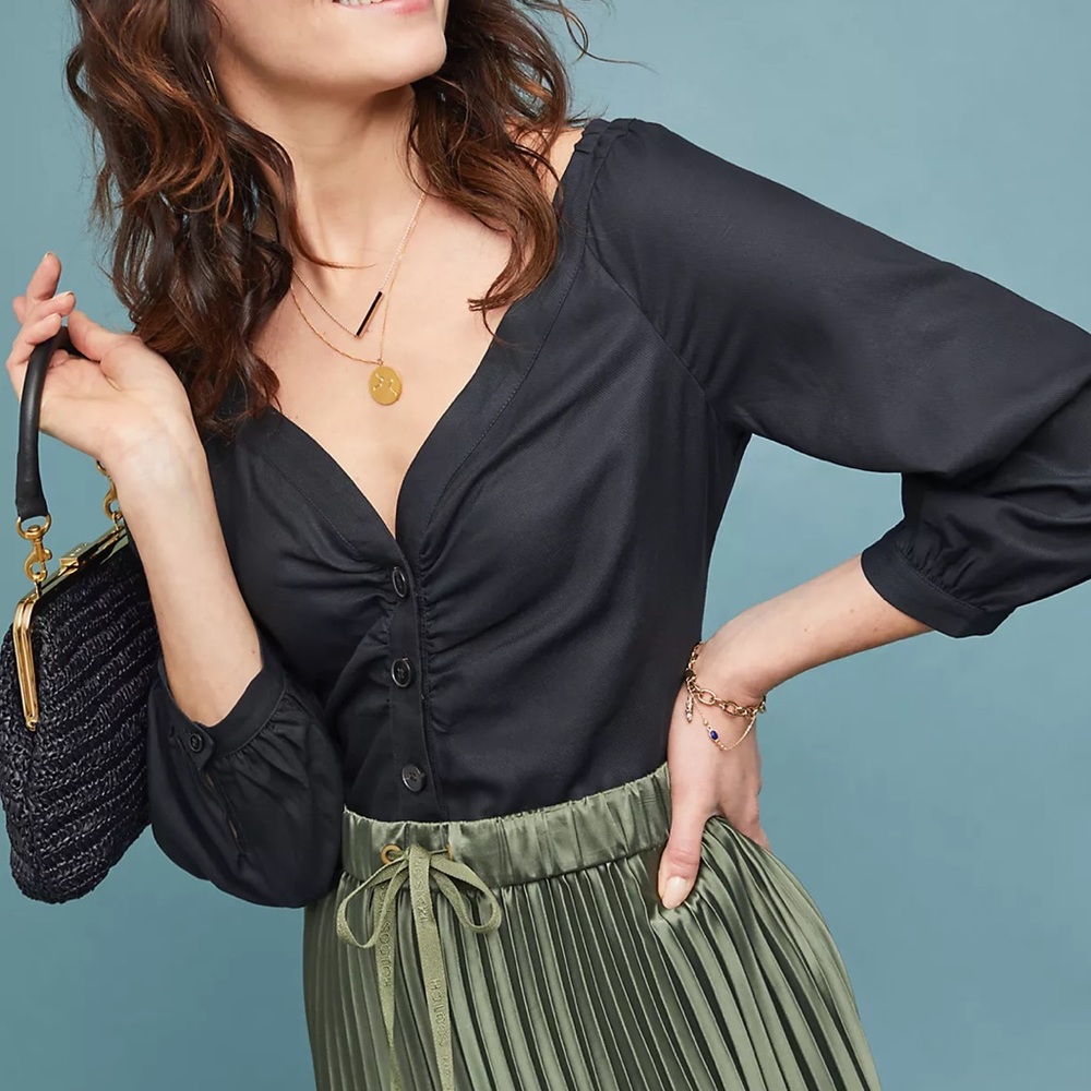 Anthropologie Maeve Morrill linen blend off shoulder blouse top